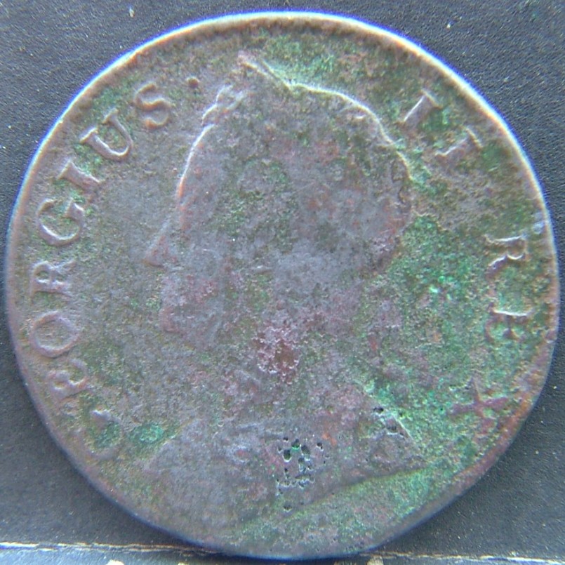 Front side of 🇬🇧 United Kingdom – Monarchs and Milestones Half Penny 1744 coin