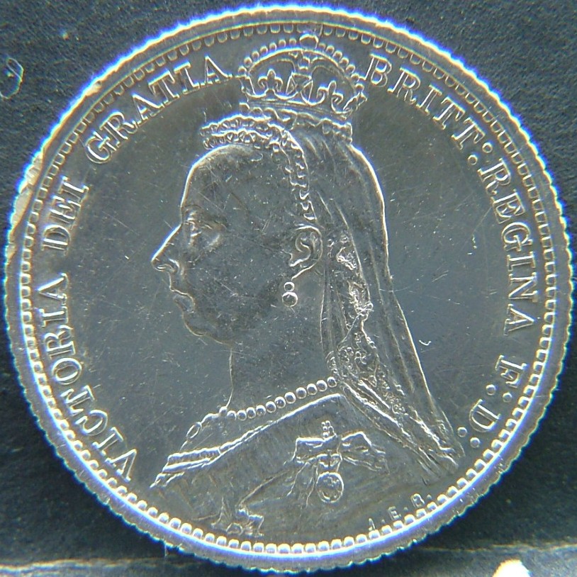Front side of 🇬🇧 United Kingdom – Monarchs and Milestones 6 Pence 1887 coin