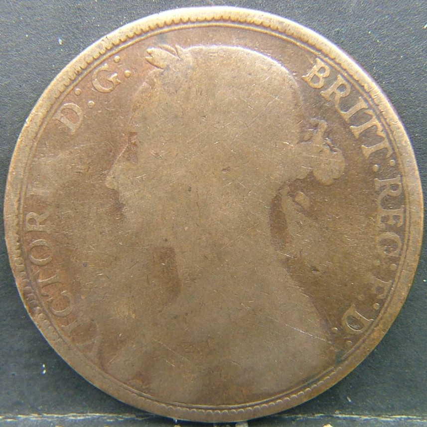 Back side of 🇬🇧 United Kingdom – Monarchs and Milestones 1 Penny  1891 object