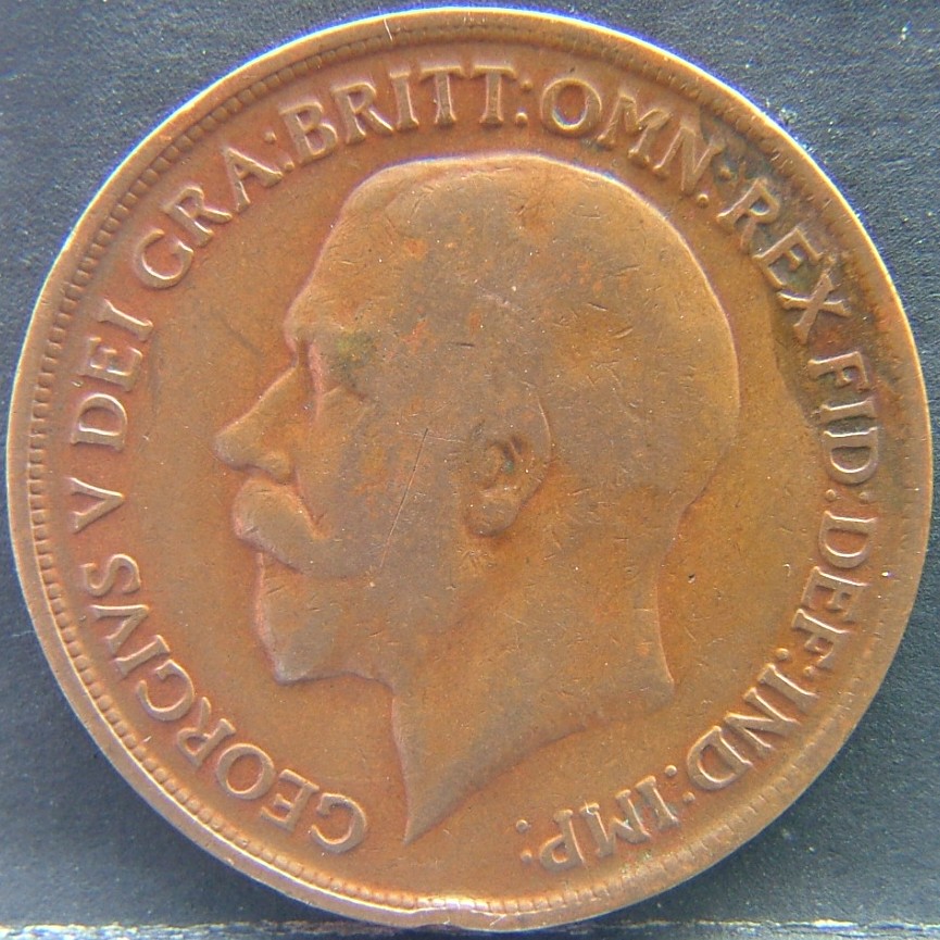 Front side of 🇬🇧 United Kingdom – Monarchs and Milestones 1 Penny 1919 coin