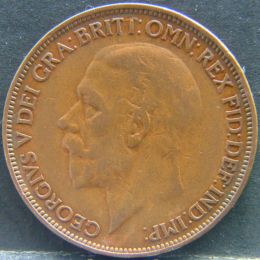 Front side of 🇬🇧 United Kingdom – Monarchs and Milestones 1 Penny 1927 coin