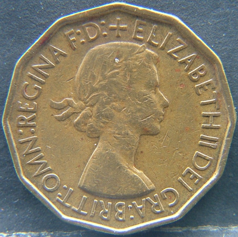 Front side of 🇬🇧 United Kingdom – Monarchs and Milestones 3 Pence 1953 coin