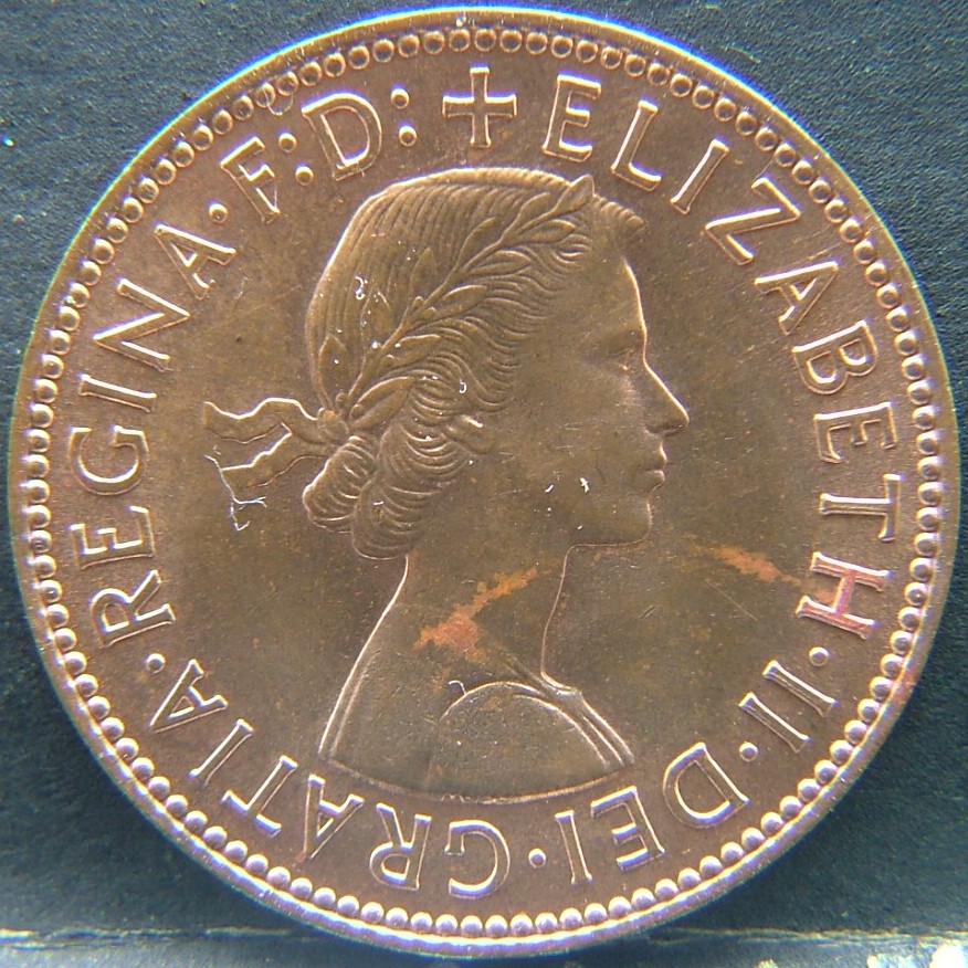 Front side of 🇬🇧 United Kingdom – Monarchs and Milestones Half Penny 1959 coin