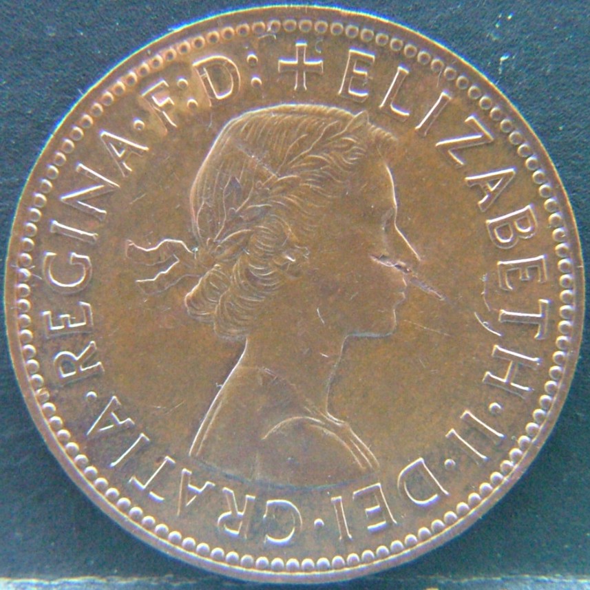 Front side of 🇬🇧 United Kingdom – Monarchs and Milestones Half Penny 1960 coin