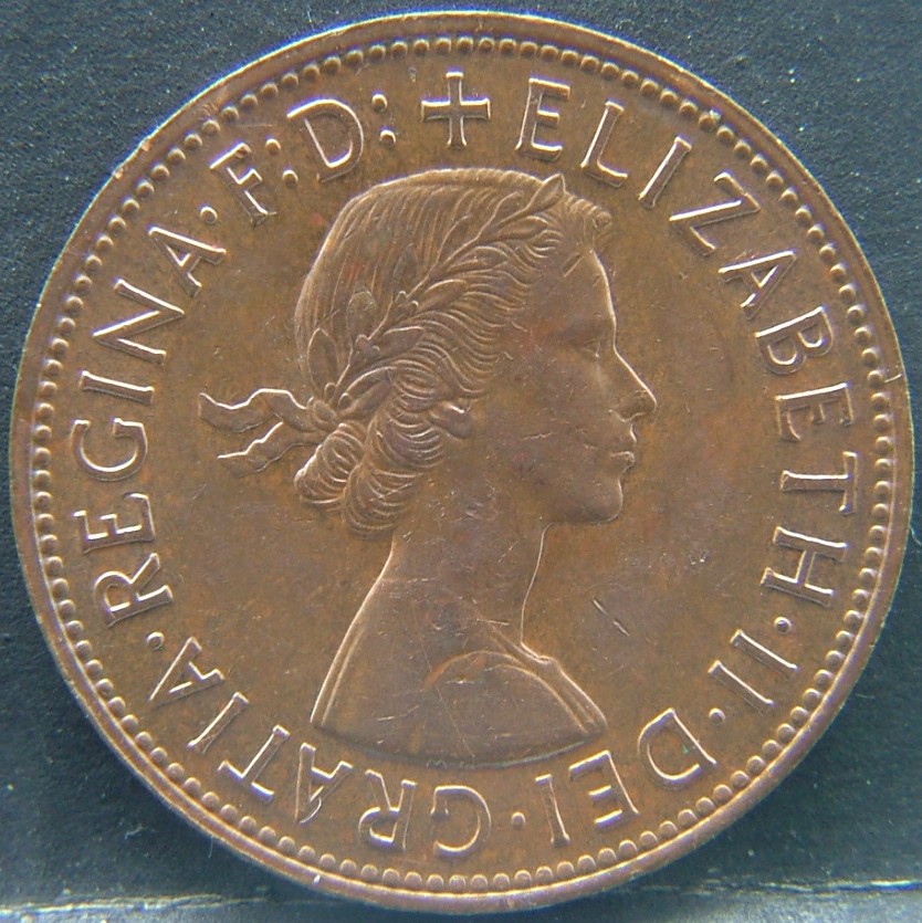 Front side of 🇬🇧 United Kingdom – Monarchs and Milestones 1 Penny 1961 coin
