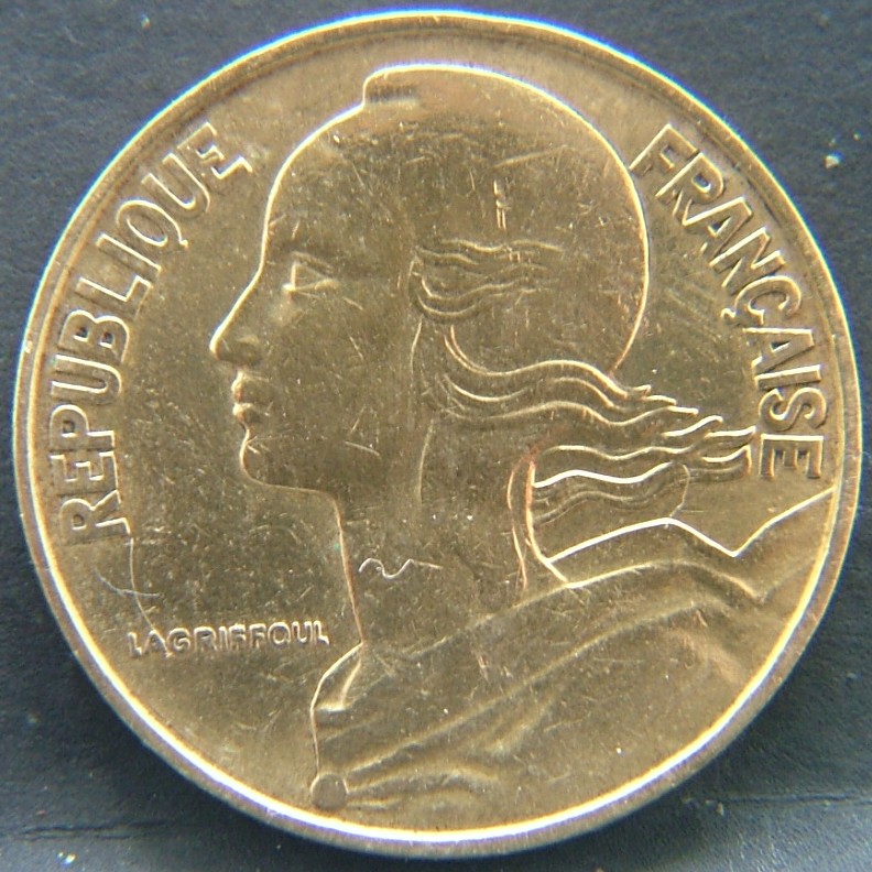 Front side of France 20 Centimes 1963 coin