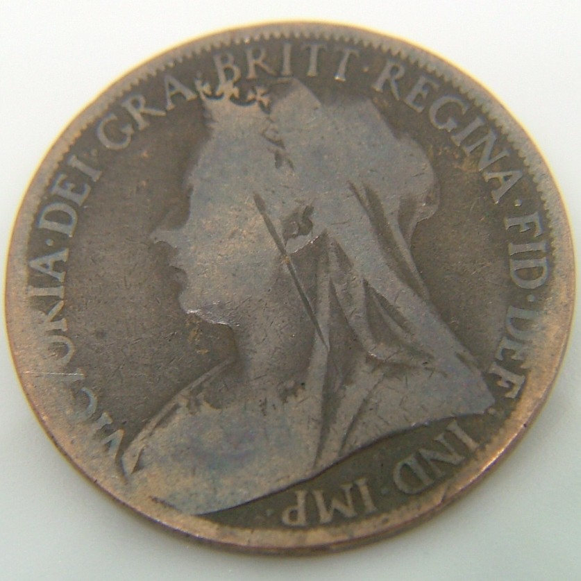 Back side of Great Britain 1 Penny 1901 coin