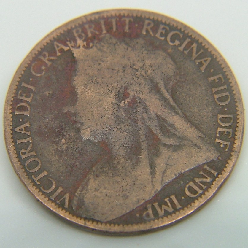 Back side of Great Britain 1 Penny 1901 coin