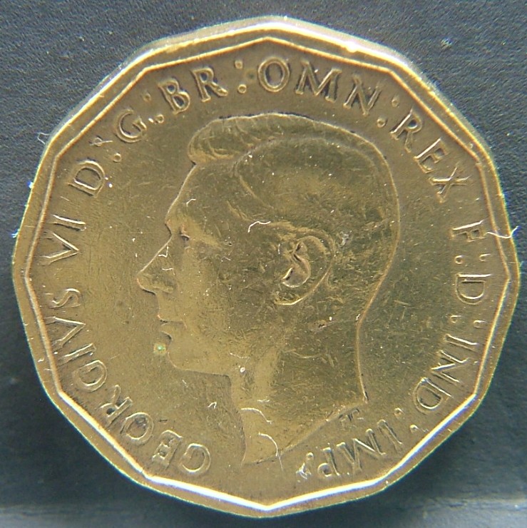 Front side of Great Britain 3 Pence 1943 coin