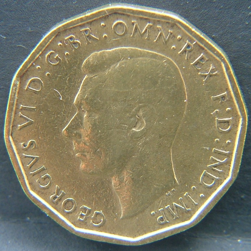 Front side of Great Britain 3 Pence 1944 coin