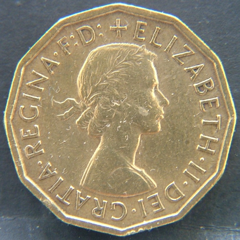 Front side of Great Britain 3 Pence 1960 coin