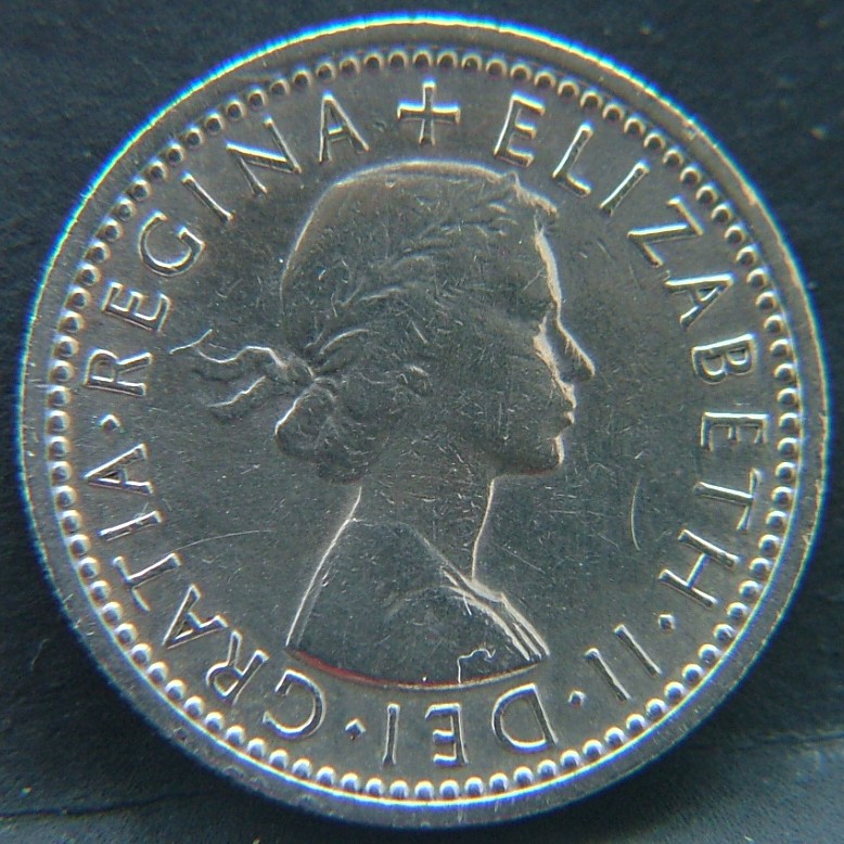 Front side of Great Britain 6 Pence 1964 coin
