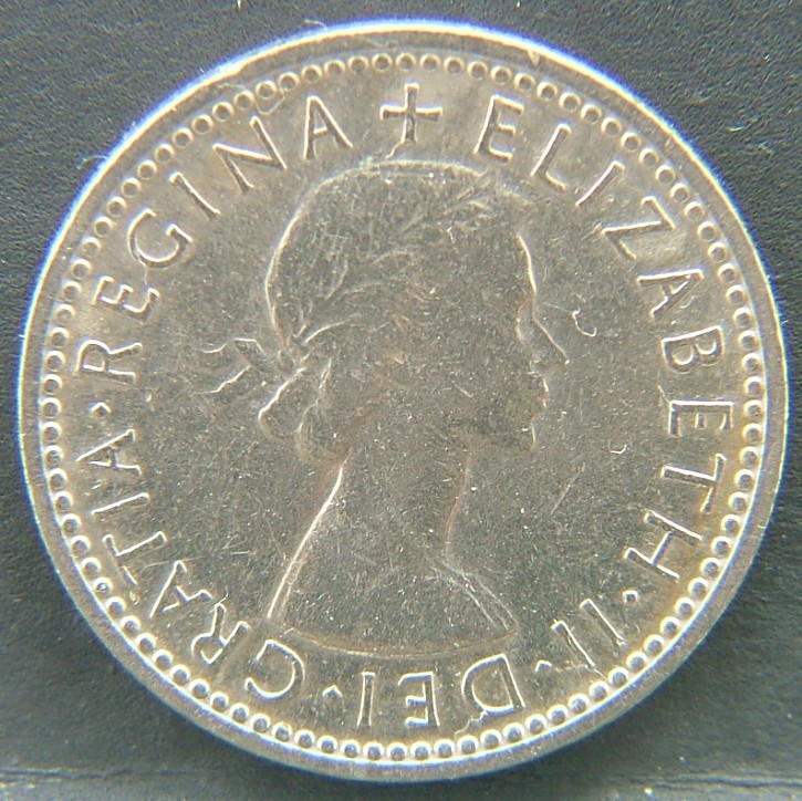Front side of Great Britain 6 Pence 1955 coin