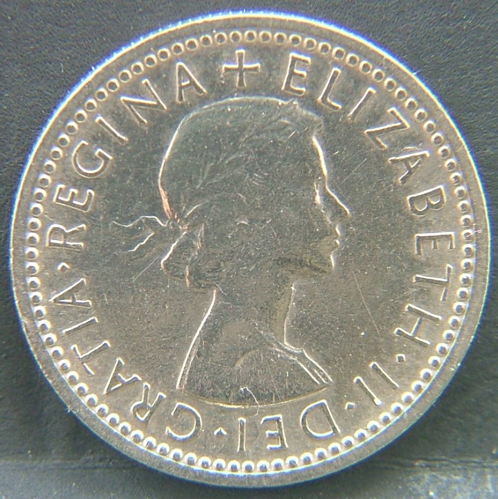 Front side of Great Britain 6 Pence 1956 coin