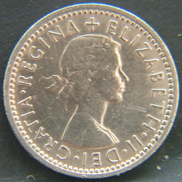 Front side of Great Britain 6 Pence 1957 coin