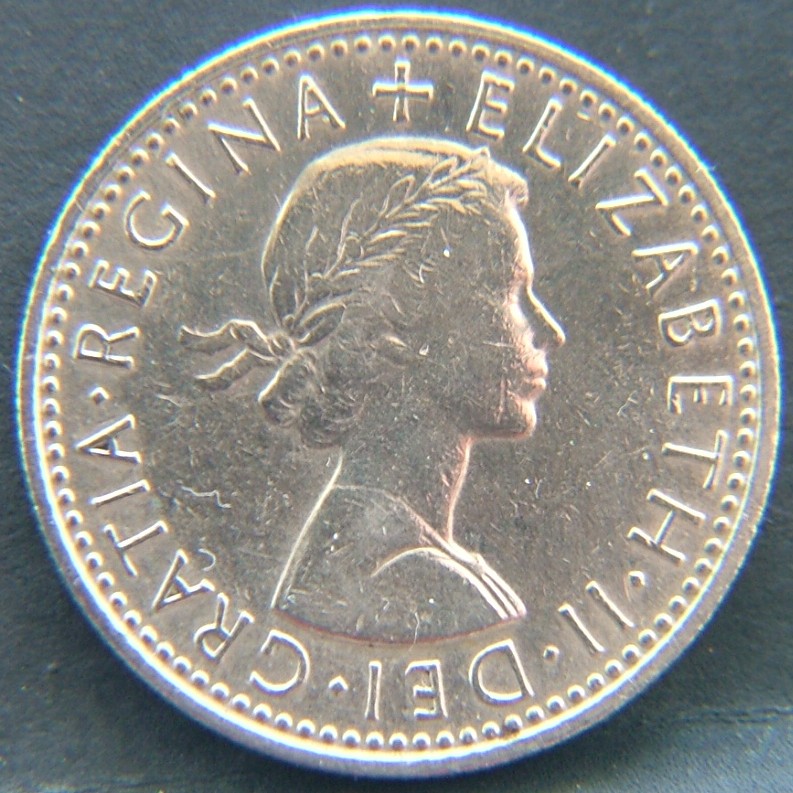 Front side of Great Britain 6 Pence 1965 coin
