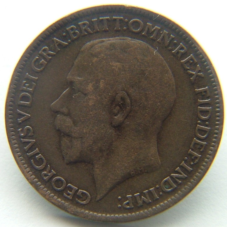 Front side of Great Britain 1 Farthing 1918 coin