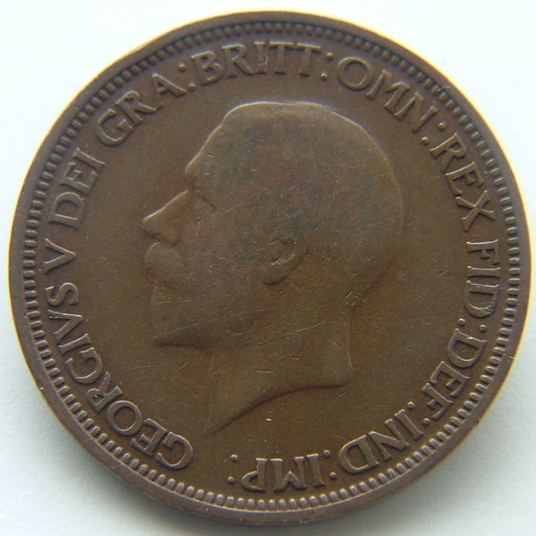 Front side of Great Britain Half Penny 1928 coin