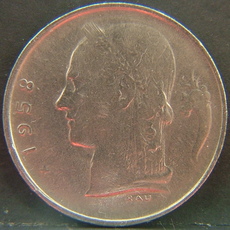 Front side of 🇧🇪 BELGIUM – Royal Portraits and National Symbols 1 Franc "Belgique'' 1958 coin