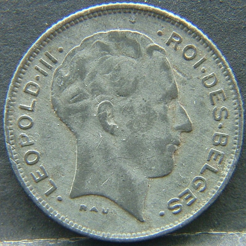 Front side of 🇧🇪 BELGIUM – Royal Portraits and National Symbols 5 Francs, "Des Belges" 1941 coin