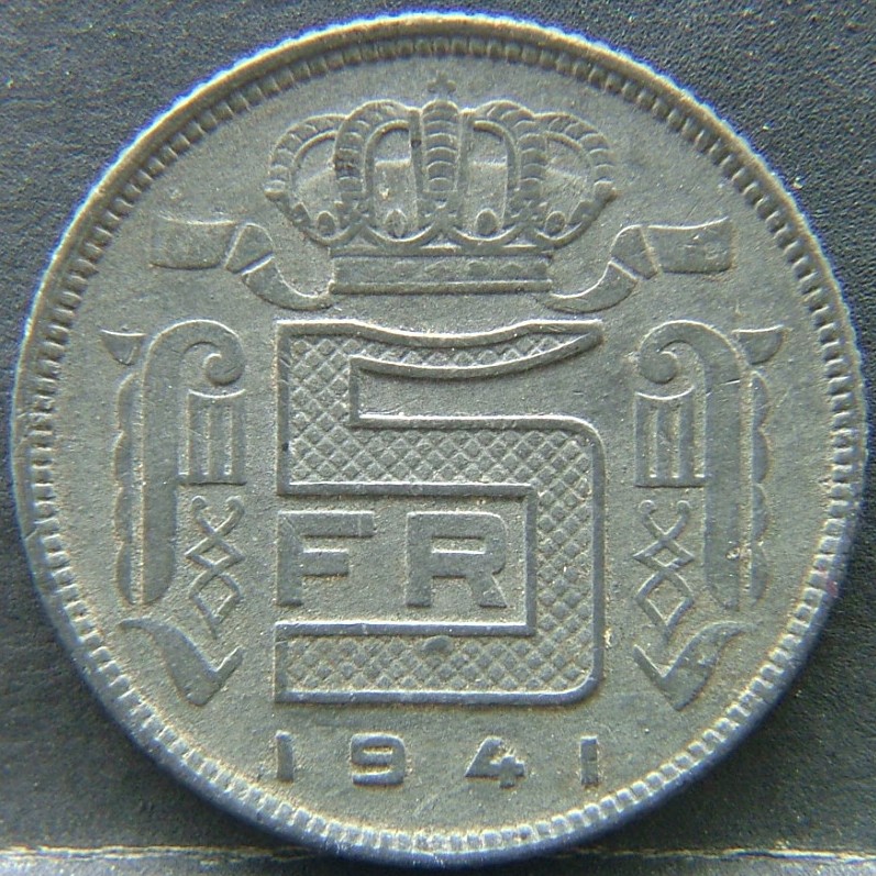 Additional view 1 of 🇧🇪 BELGIUM – Royal Portraits and National Symbols 5 Francs, "Des Belges"  1941 object