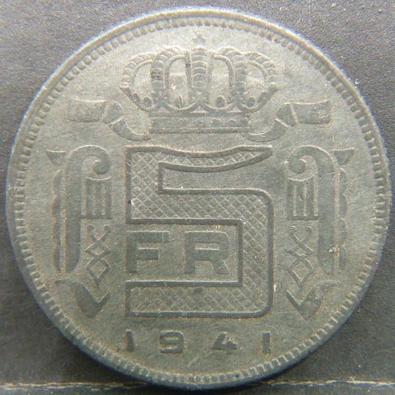 Additional view 2 of 🇧🇪 BELGIUM – Royal Portraits and National Symbols 5 Francs, "Des Belges"  1941 object