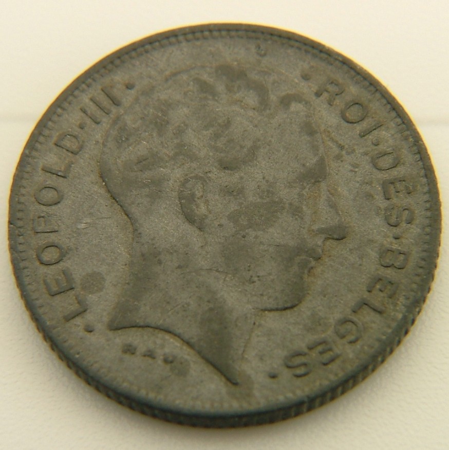 Back side of Belgium 5 Francs, "Des Belges" 1941 coin