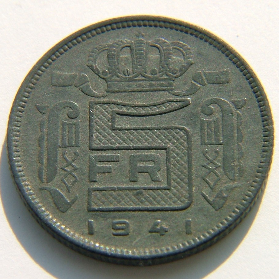 Additional view 1 of Belgium 5 Francs, "Des Belges" 1941 coin