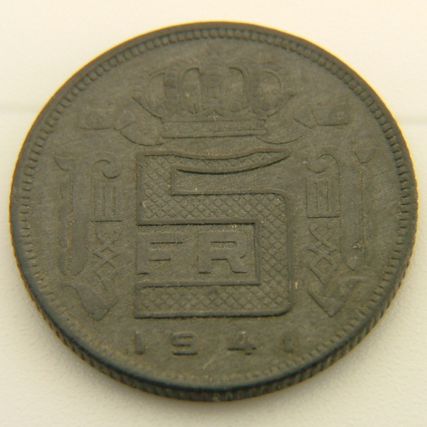 Additional view 2 of Belgium 5 Francs, "Des Belges" 1941 coin