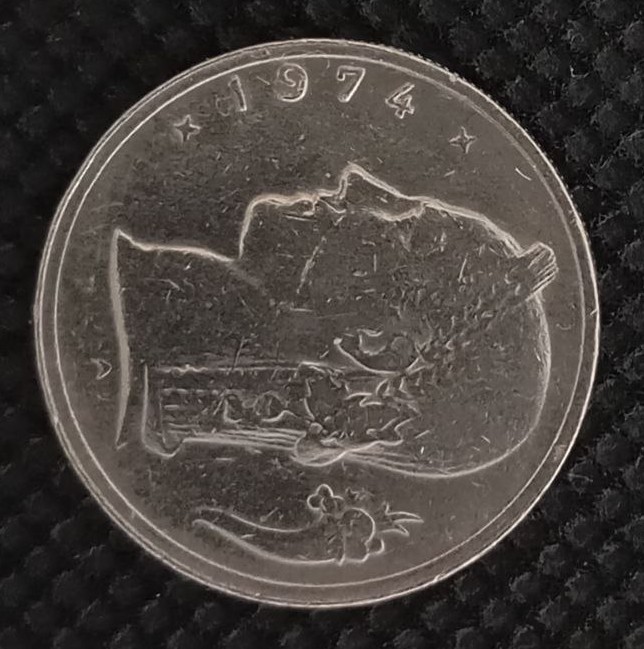 Front side of Belgium 1 Franc "Belgie'' 1974 coin