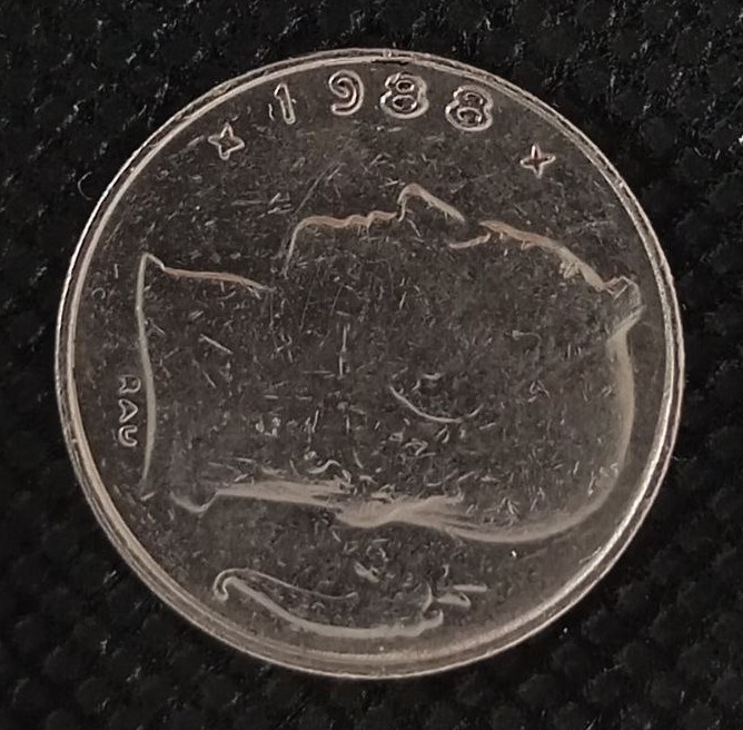 Front side of Belgium 1 Franc "Belgie'' 1988 coin