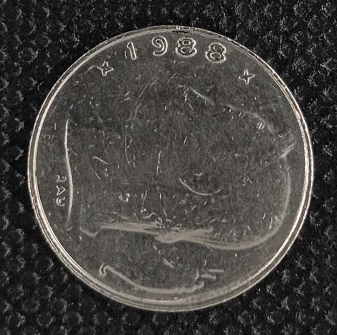 Back side of Belgium 1 Franc "Belgie'' 1988 coin