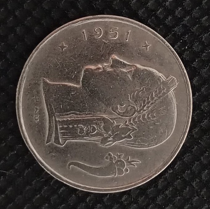 Front side of Belgium 1 Franc "Belgique'' 1951 coin