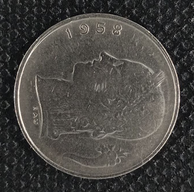 Back side of Belgium 1 Franc "Belgique'' 1958 coin