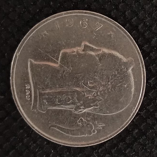 Front side of Belgium 1 Franc "Belgique'' 1967 coin