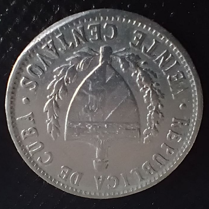 Back side of Cuba 20 Centavos 1967 coin