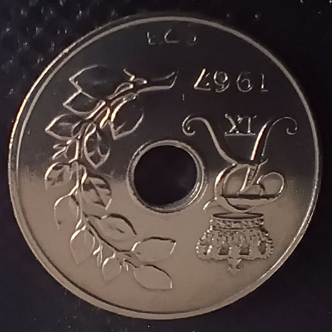 Back side of Denmark 25 Ore 1967 coin