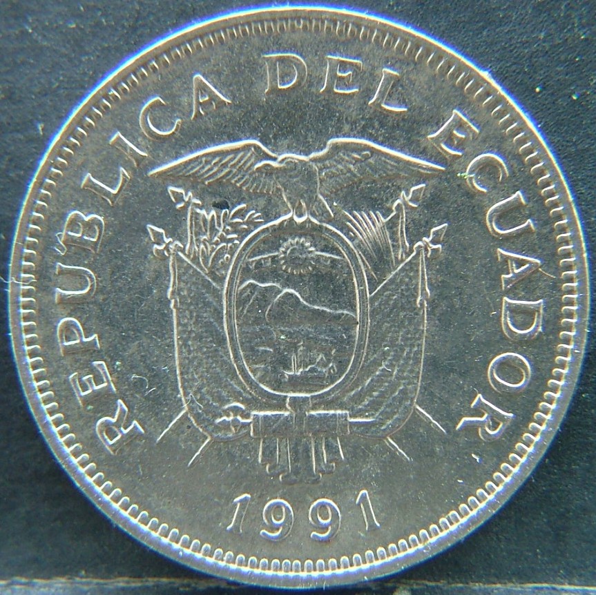 Front side of 🇪🇨 Ecuador 20 Sucres 1991 coin