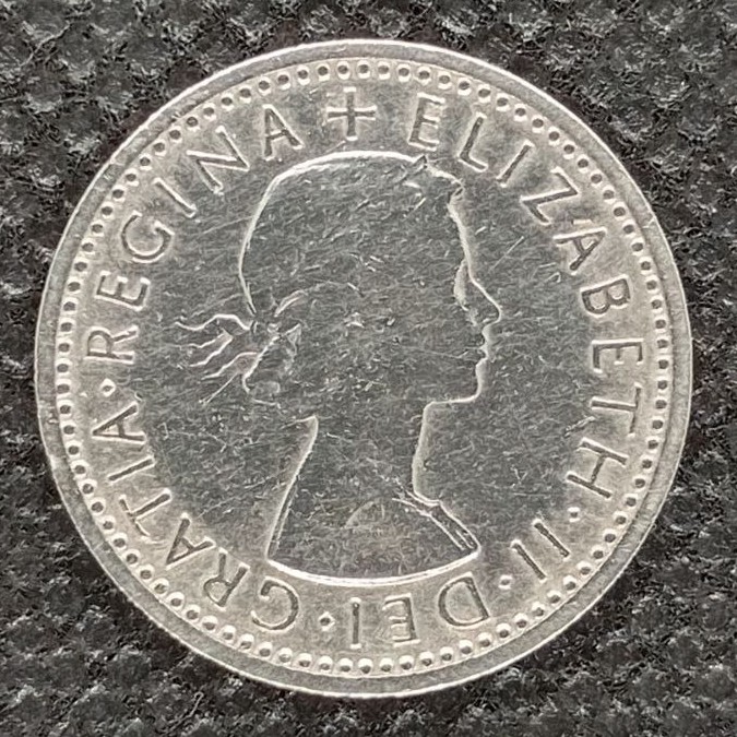 Back side of Great Britain 6 Pence 1956 coin
