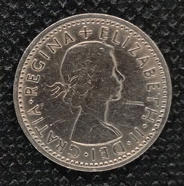 Back side of Great Britain 6 Pence 1957 coin