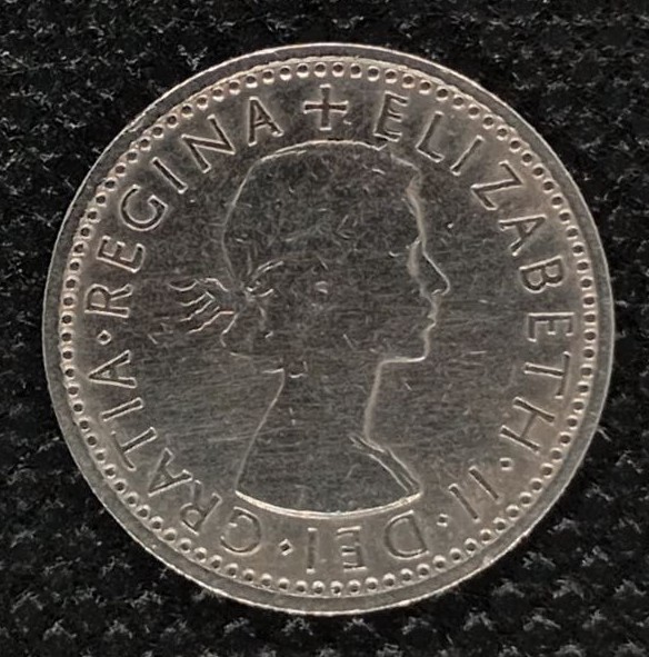 Back side of Great Britain 6 Pence 1958 coin