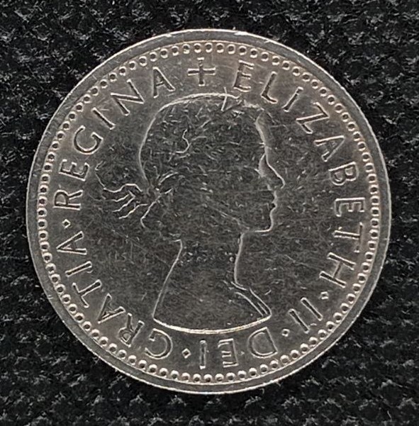 Back side of Great Britain 6 Pence 1961 coin
