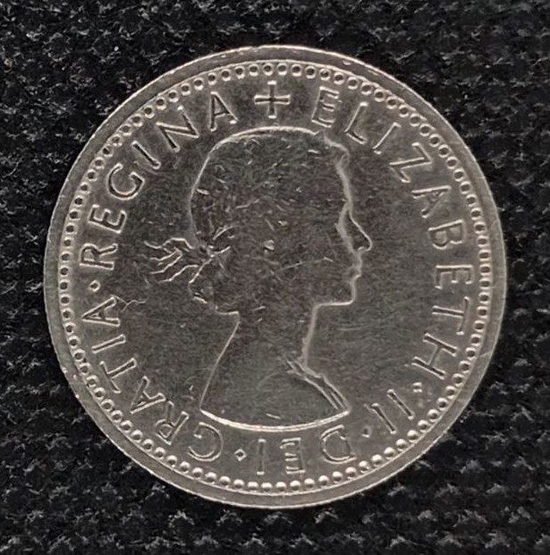 Back side of Great Britain 6 Pence 1961 coin