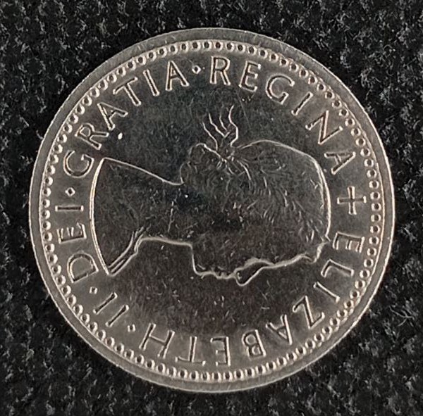 Back side of Great Britain 6 Pence 1962 coin
