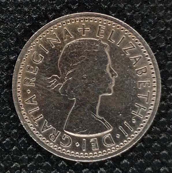 Back side of Great Britain 6 Pence 1962 coin