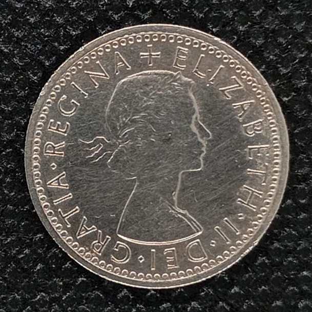 Back side of Great Britain 6 Pence 1962 coin