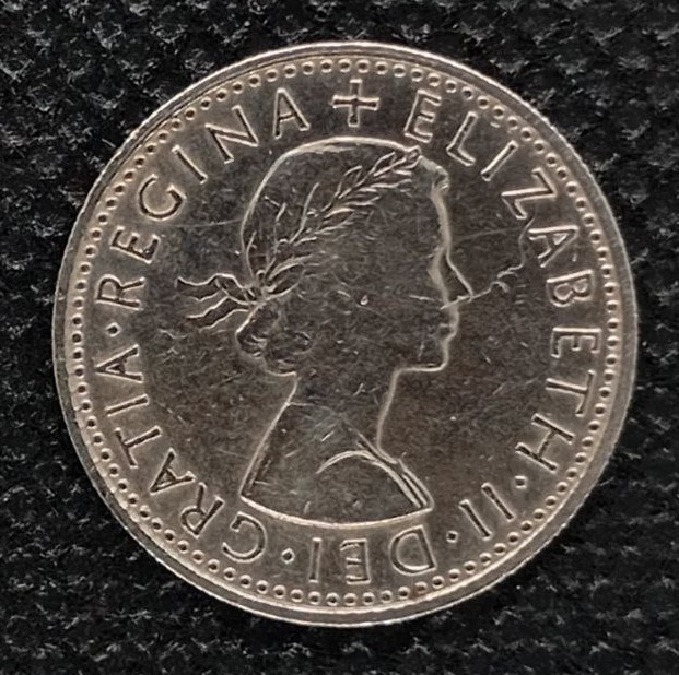 Back side of Great Britain 6 Pence 1965 coin