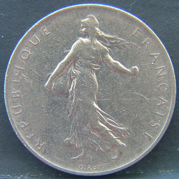 Front side of France 1 Frank 1960 coin
