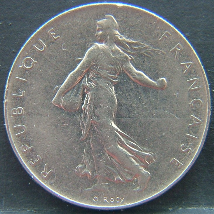 Front side of France 1 Frank 1975 coin