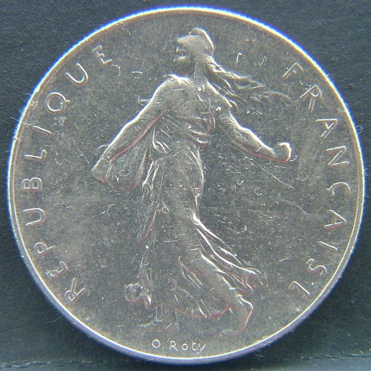 Front side of France 1 Frank 1985 coin